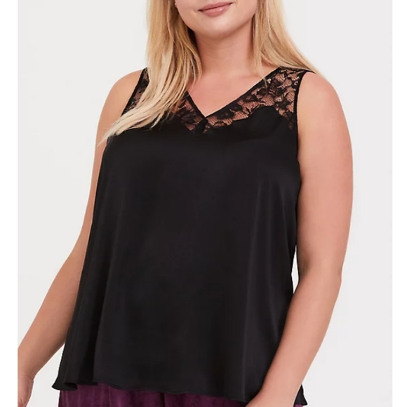 torrid Tops - NWT Torrid Black Charmeuse Lace Yoke Tank
